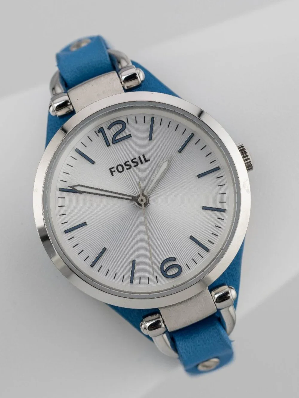 Fossil Georgia ES3297 Blue Leather Watch Quartz Analog Women’s Fresh Battery